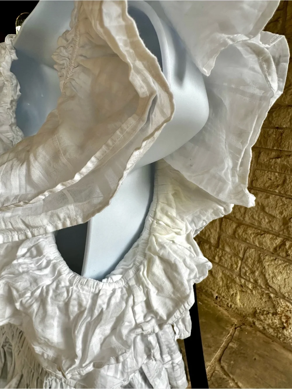 Banana Republic White Smocked Ruffle Sleeve Peplum Top